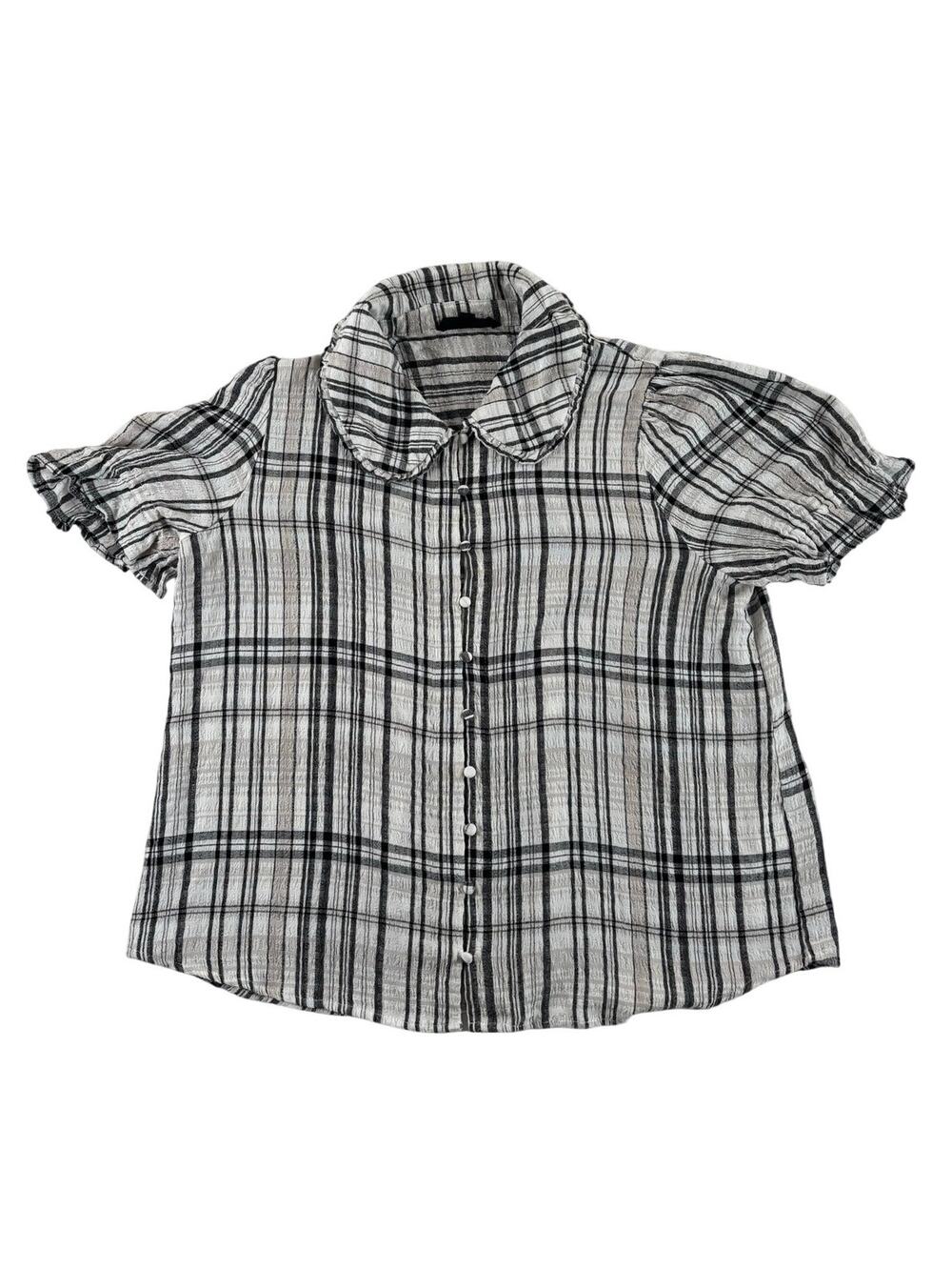 Jane and Delancey Womens Short Sleeve Button up Top - White/ Black Plaid - Large